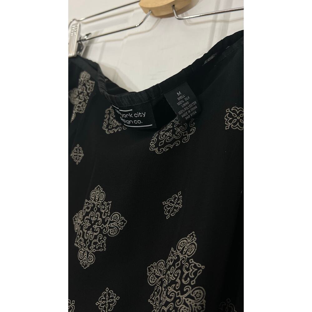 Vintage 90s 100% Silk Black Midi Skirt Geometric Whimsigoth M - Picture 9 of 9